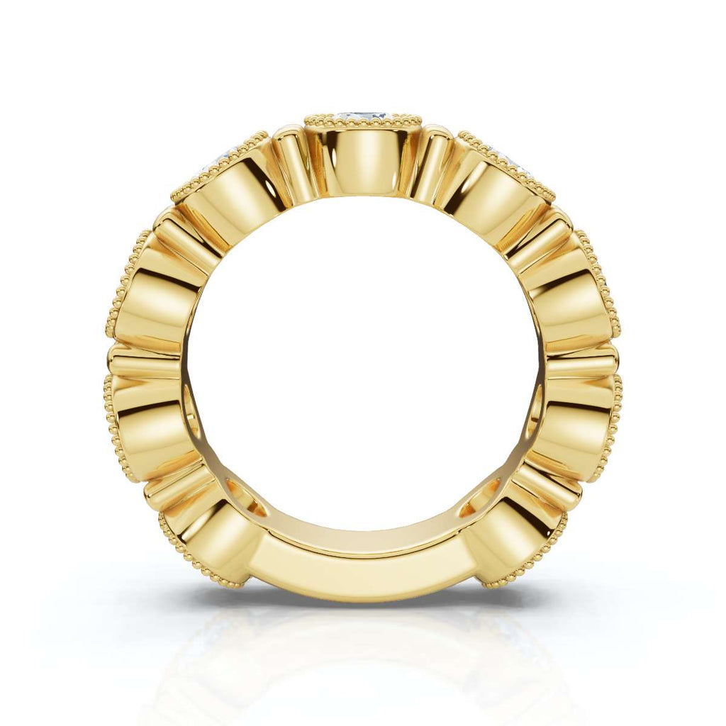 2.25 CTW Round Diamond Milgrain Scalloped Bezel Band in 14K Yellow Gold Ring