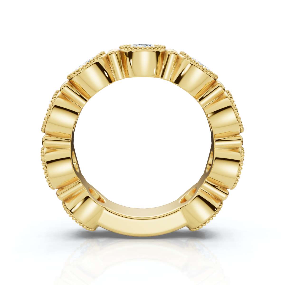 2.25 CTW Round Diamond Milgrain Scalloped Bezel Band in 14K Yellow Gold Ring