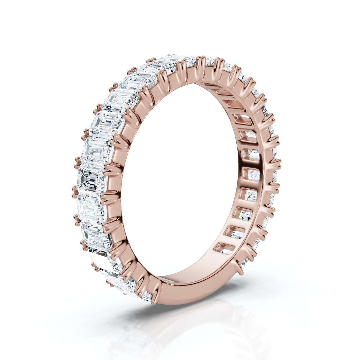 2.52-7 CTW Emerald Cut Lab Grown Diamond U-Prong Eternity Band in 18K Rose Gold