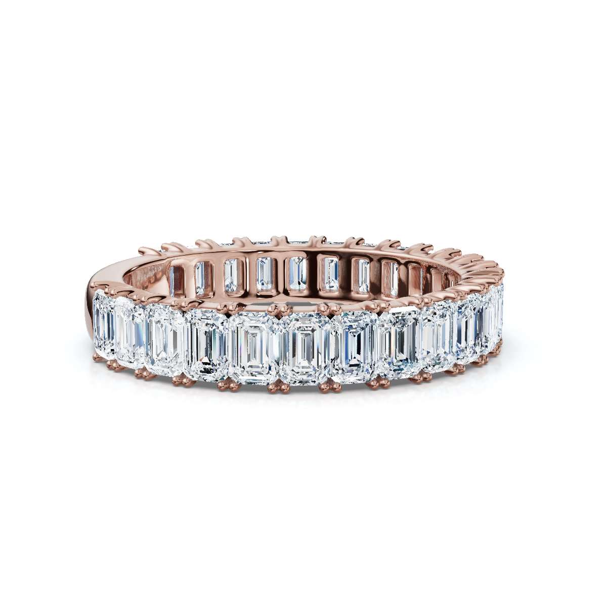2.52-7 CTW Emerald Cut Lab Grown Diamond U-Prong Eternity Band in 18K Rose Gold