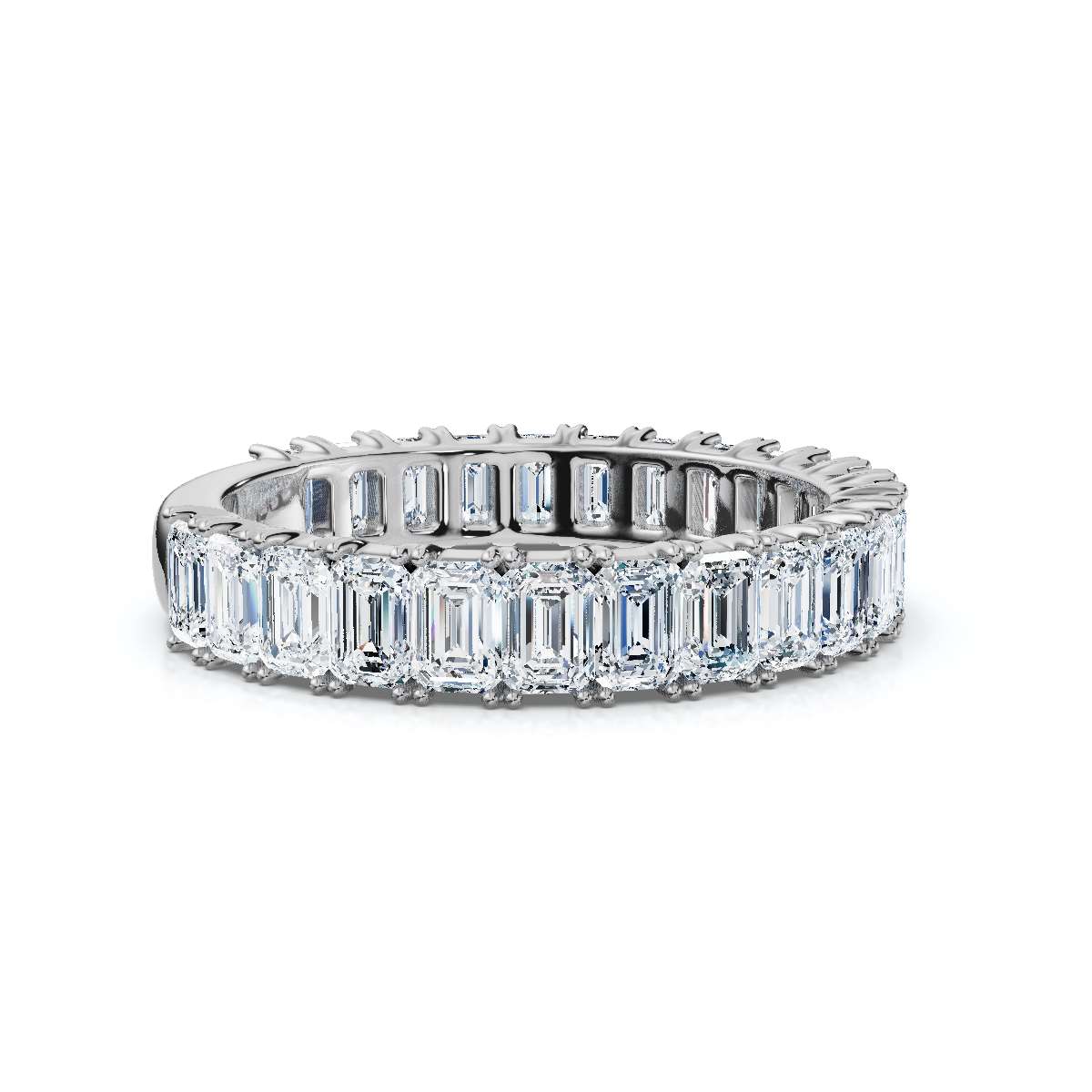 2.52-7 CTW Emerald Cut Lab Grown Diamond U-Prong Eternity Band in 14K White Gold