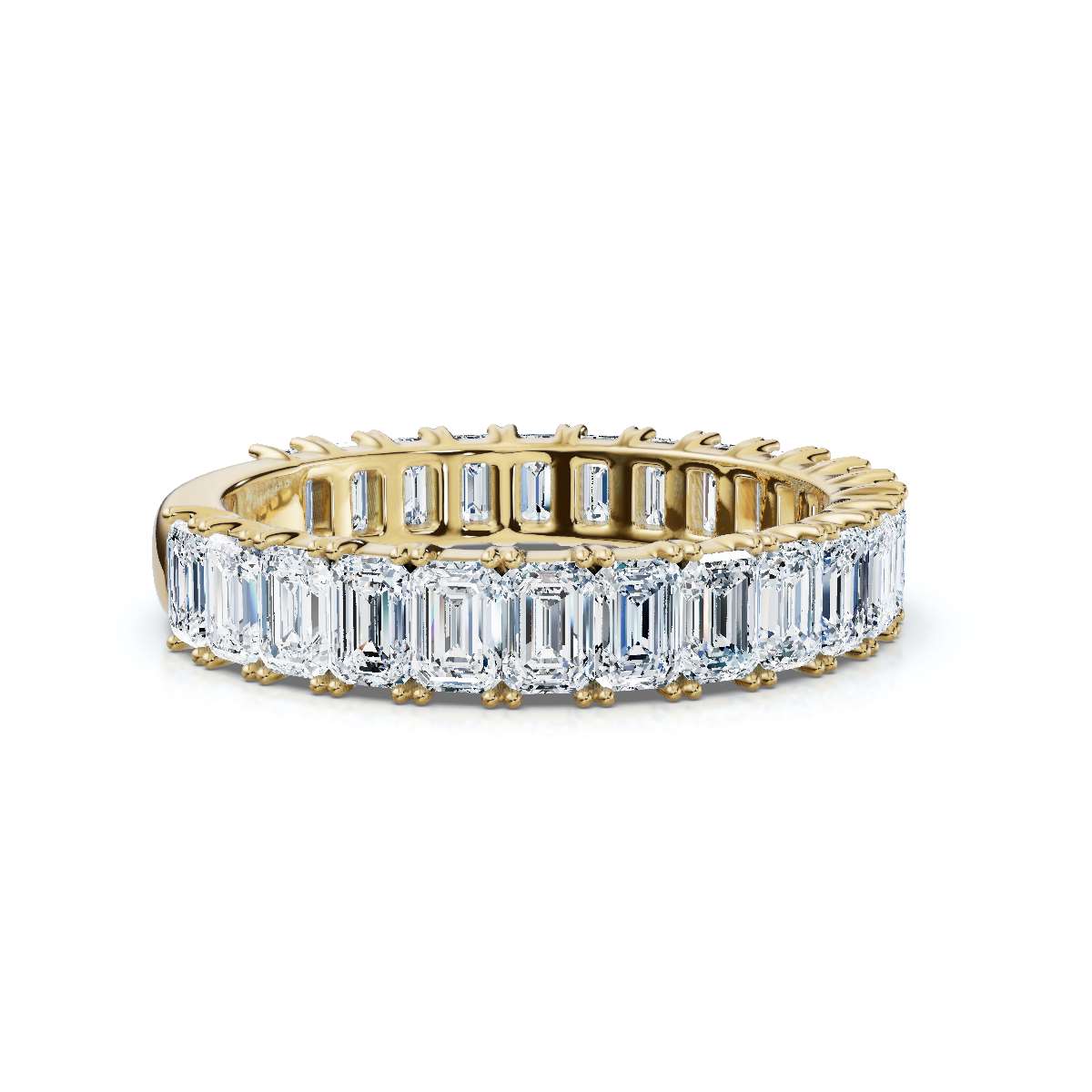 2.52 - 7 CTW Emerald Cut Lab Grown Diamond U-Prong Eternity Band in 18K Yellow Gold