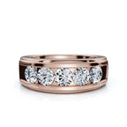 0.95 CTW Round Diamond Five-Stone Flush Channel Band in 14K Rose Gold Ring