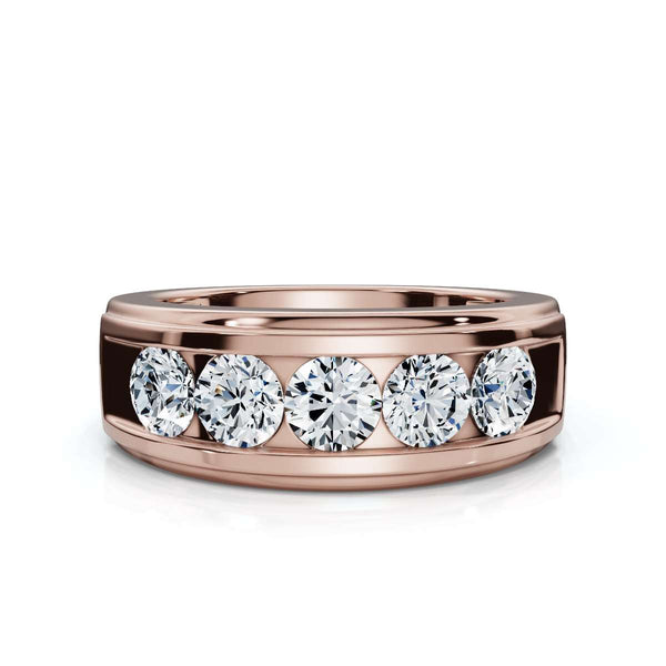 0.95 CTW Round Diamond Five-Stone Flush Channel Band in 18K Rose Gold Ring