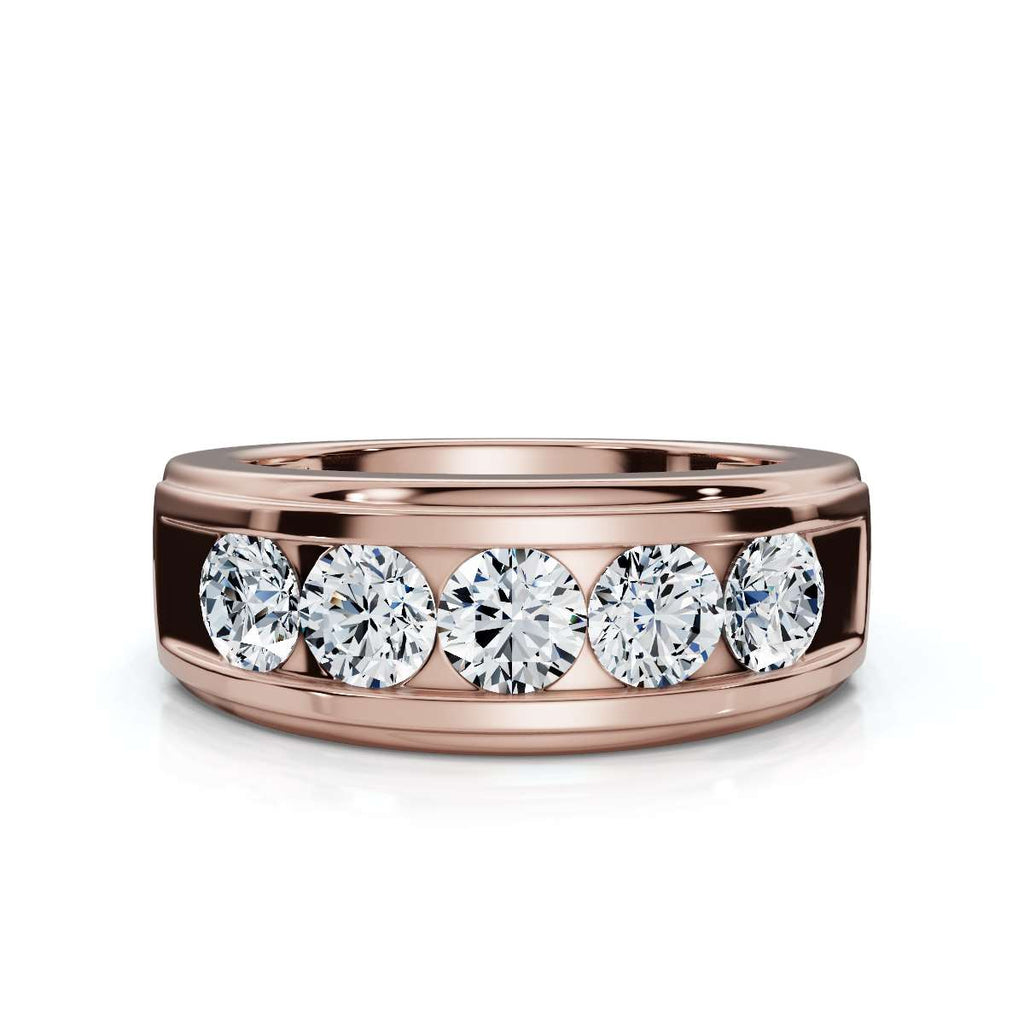 0.95 CTW Round Diamond Five-Stone Flush Channel Band in 14K Rose Gold Ring