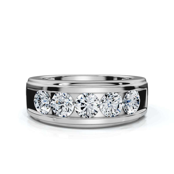 0.95 CTW Round Diamond Five-Stone Flush Channel Band in Solid Platinum Ring