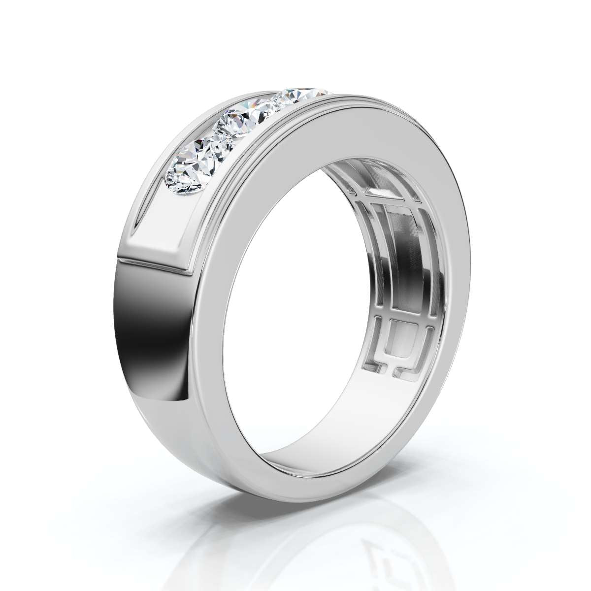 0.95 CTW Round Diamond Five-Stone Flush Channel Band in 14K White Gold Ring