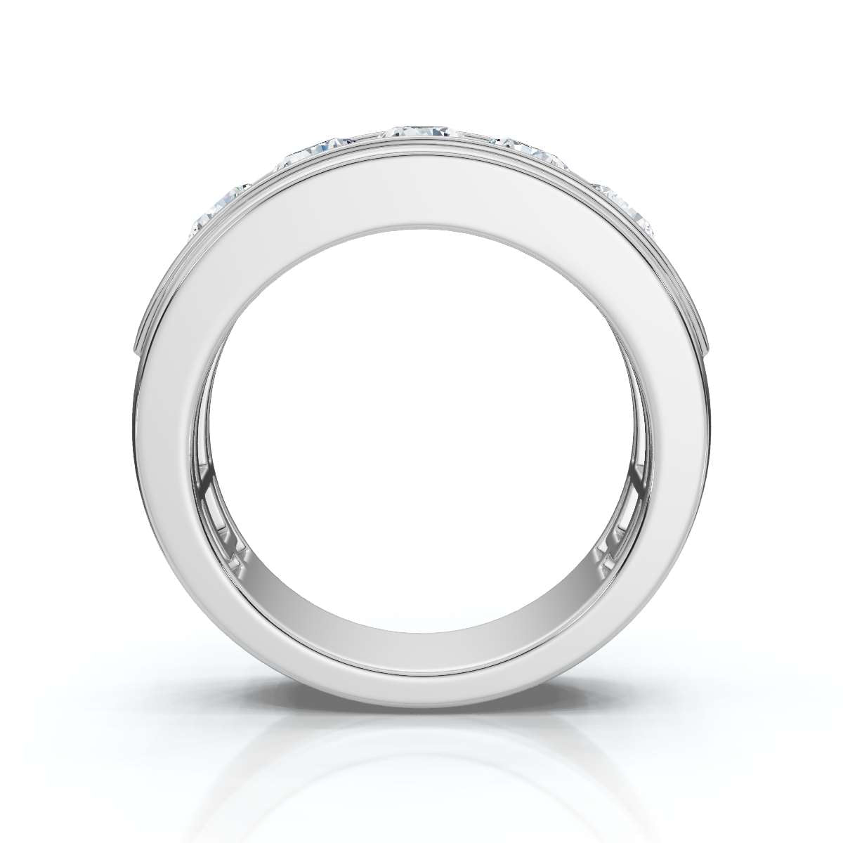 0.95 CTW Round Diamond Five-Stone Flush Channel Band in 14K White Gold Ring