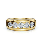 0.95 CTW Round Diamond Five-Stone Flush Channel Band in 14K Yellow Gold Ring