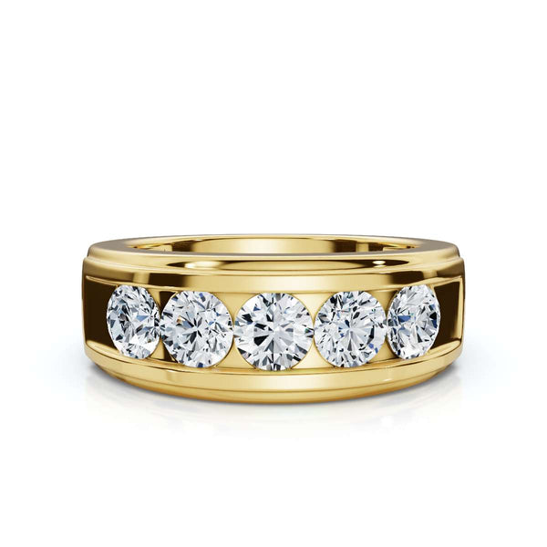 0.95 CTW Round Diamond Five-Stone Flush Channel Band in 18K Yellow Gold Ring