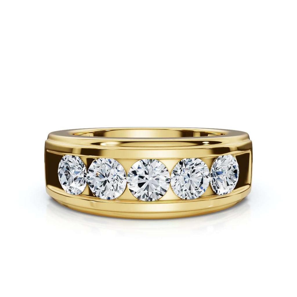 0.95 CTW Round Diamond Five-Stone Flush Channel Band in 14K Yellow Gold Ring