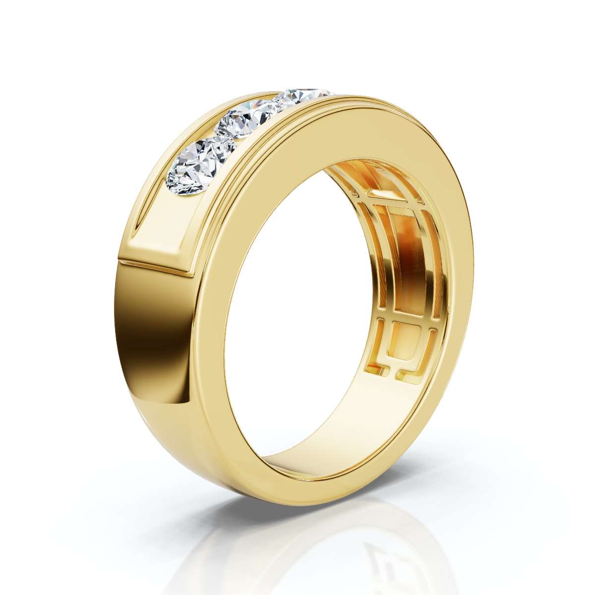 0.95 CTW Round Diamond Five-Stone Flush Channel Band in 18K Yellow Gold Ring