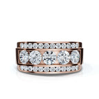 Diamond ring with rose gold band on a white background