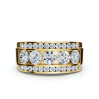 1.34 CTW Three-Row Round Brilliant Lab Grown Diamond Tiered Statement Band in 14K Yellow Gold Ring
