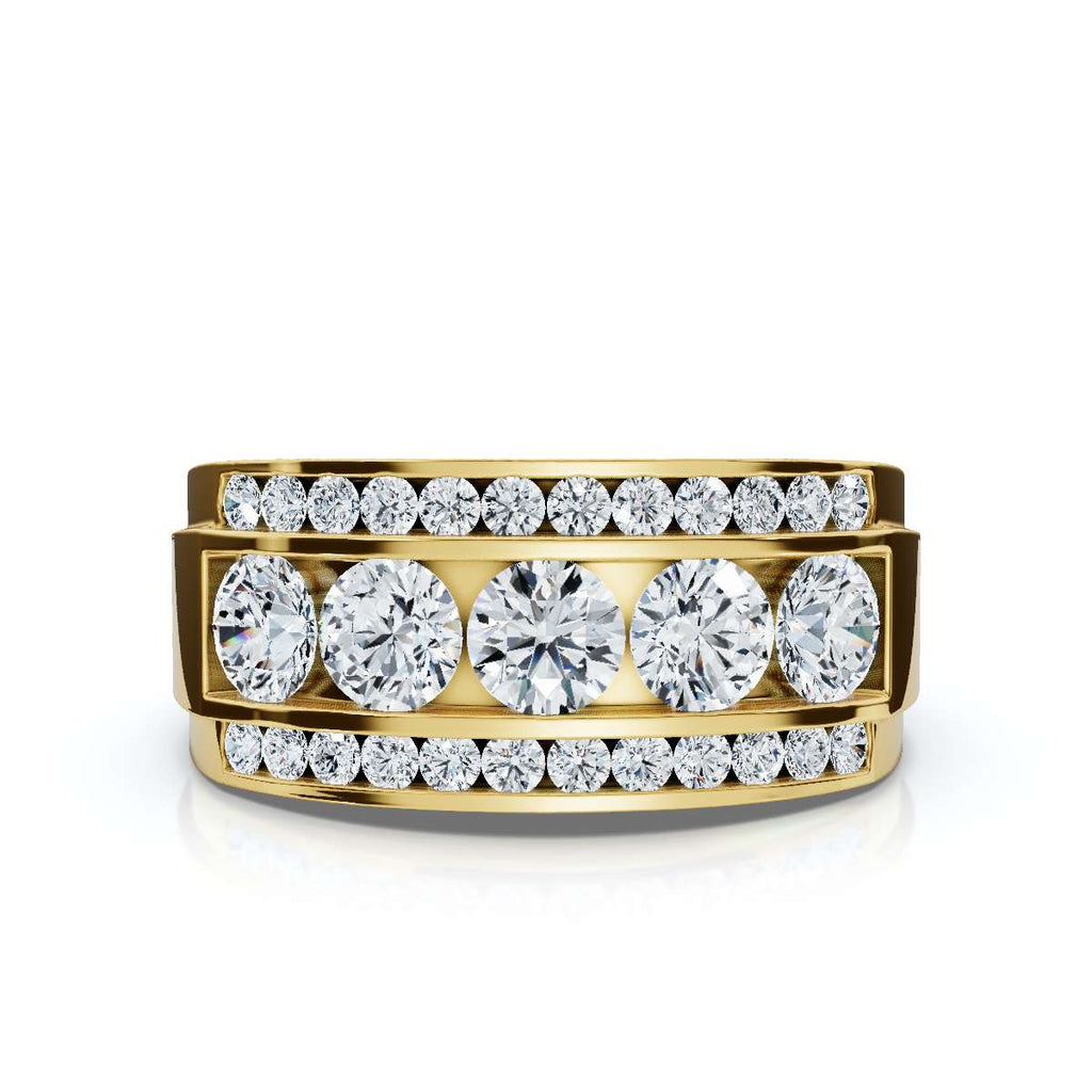 1.34 CTW Three-Row Round Brilliant Lab Grown Diamond Tiered Statement Band in 18K Yellow Gold Ring
