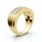1.34 CTW Three-Row Round Brilliant Lab Grown Diamond Tiered Statement Band in 14K Yellow Gold Ring