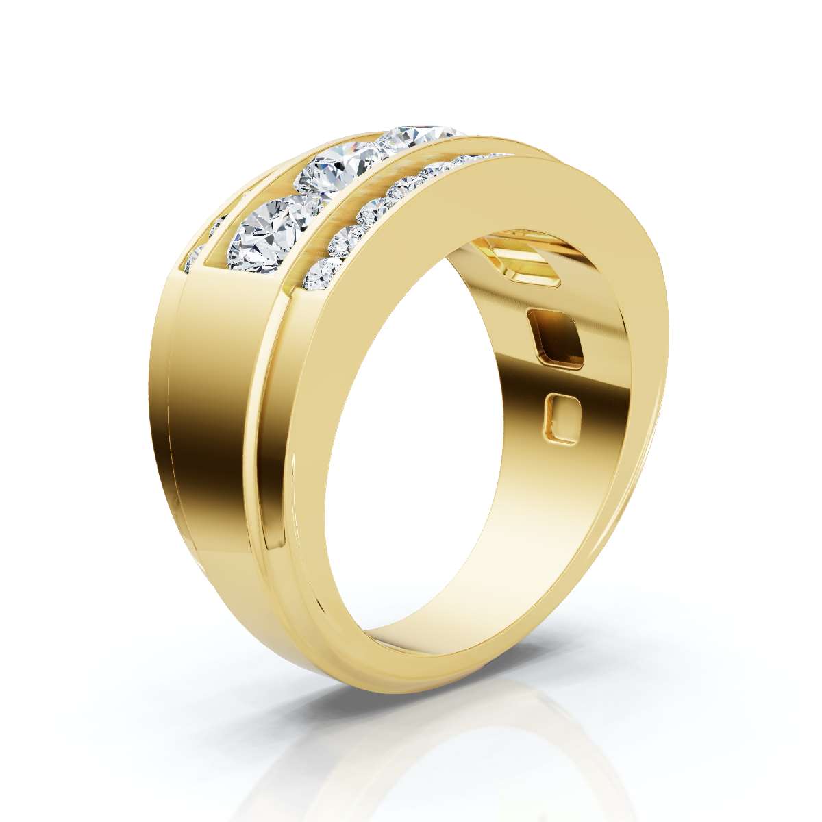 1.34 CTW Three-Row Round Brilliant Lab Grown Diamond Tiered Statement Band in 18K Yellow Gold Ring