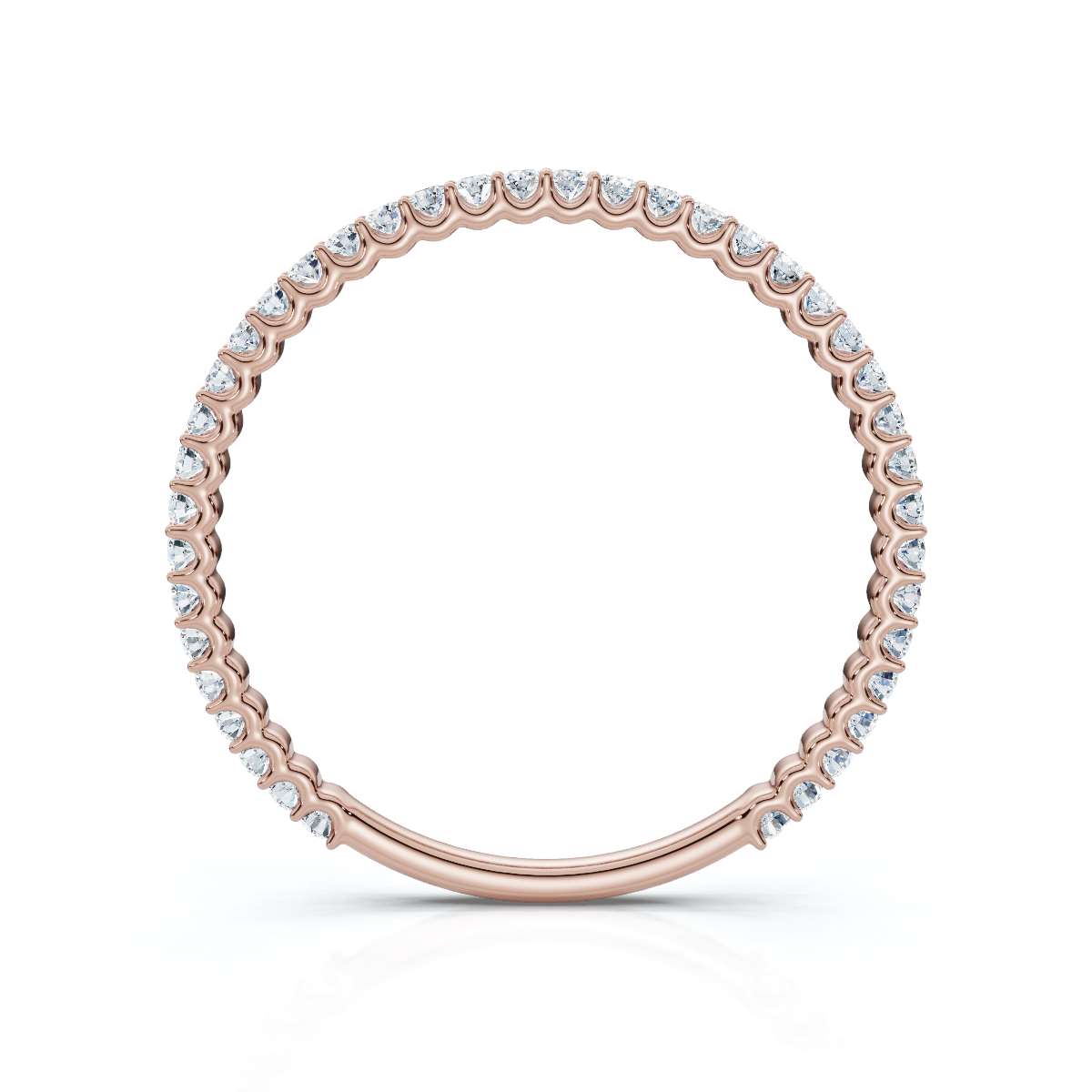 Rose gold ring with diamonds on a white background