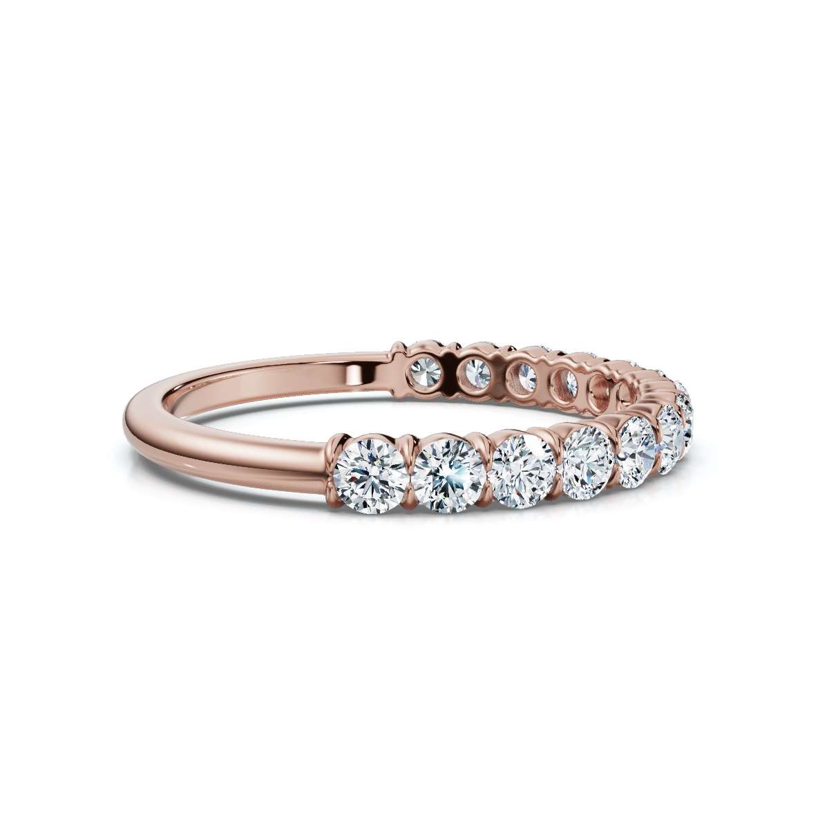 Rose gold ring with diamonds on a white background