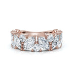 2.02 CTW Marquise & Round Mixed-Shape Asymmetric Cluster Band in 14K Rose Gold Ring