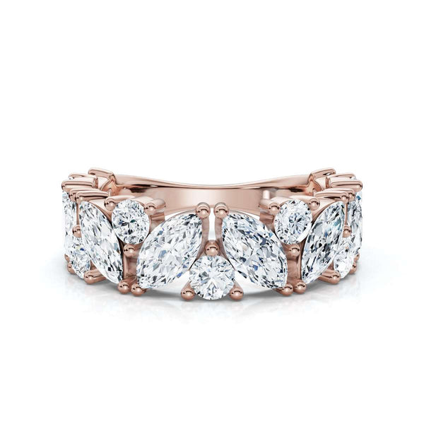 2.02 CTW Marquise & Round Mixed-Shape Asymmetric Cluster Band in 14K Rose Gold Ring