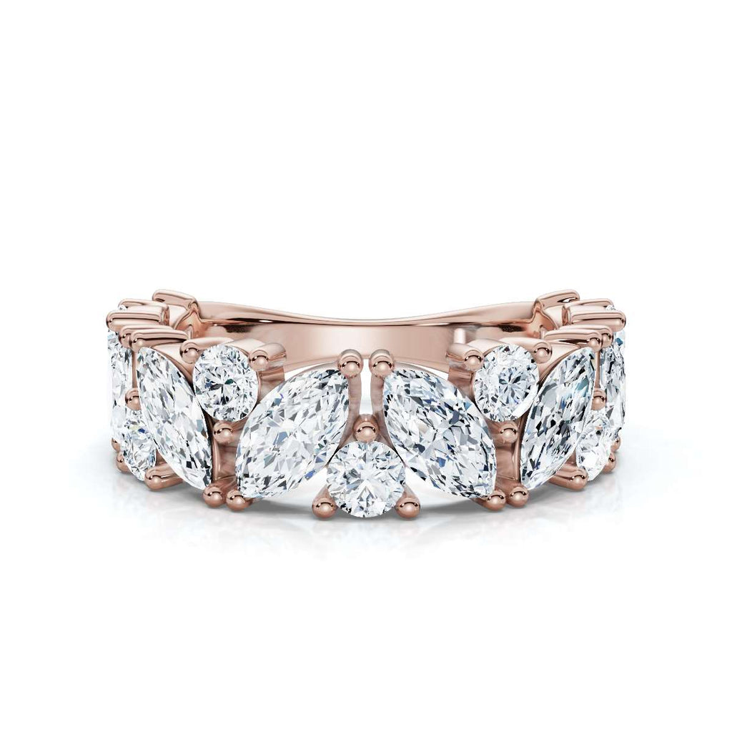 2.02 CTW Marquise & Round Mixed-Shape Asymmetric Cluster Band in 14K Rose Gold Ring