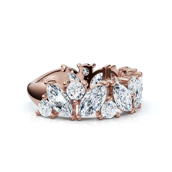 2.02 CTW Marquise & Round Mixed-Shape Asymmetric Cluster Band in 18K Rose Gold Ring