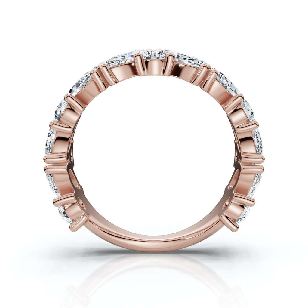 2.02 CTW Marquise & Round Mixed-Shape Asymmetric Cluster Band in 14K Rose Gold Ring