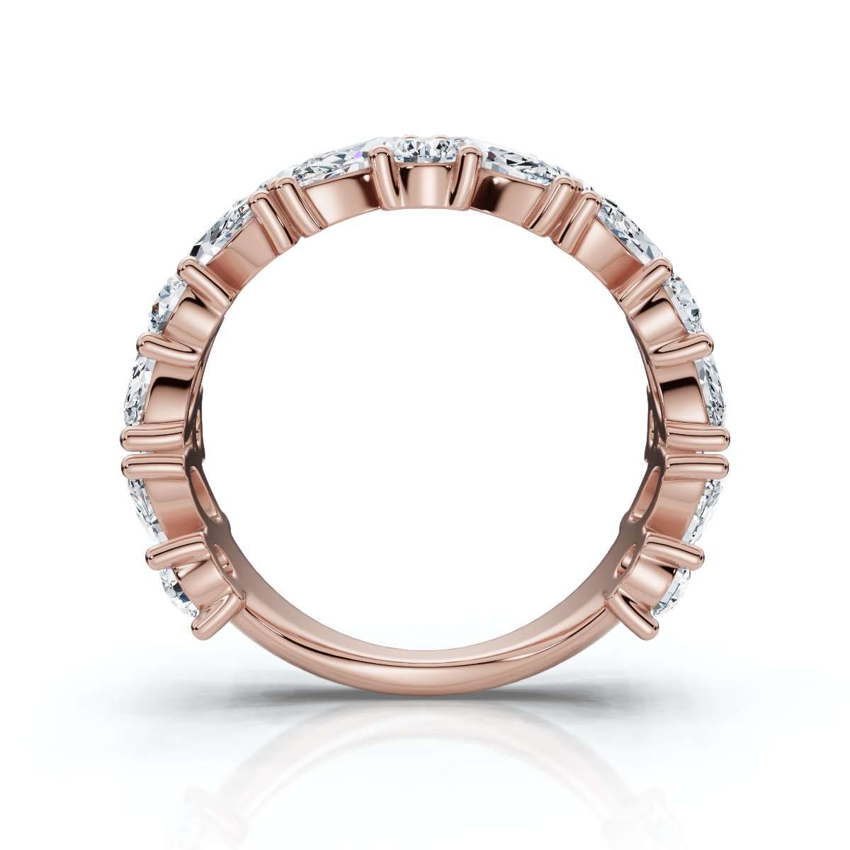 2.02 CTW Marquise & Round Mixed-Shape Asymmetric Cluster Band in 18K Rose Gold Ring
