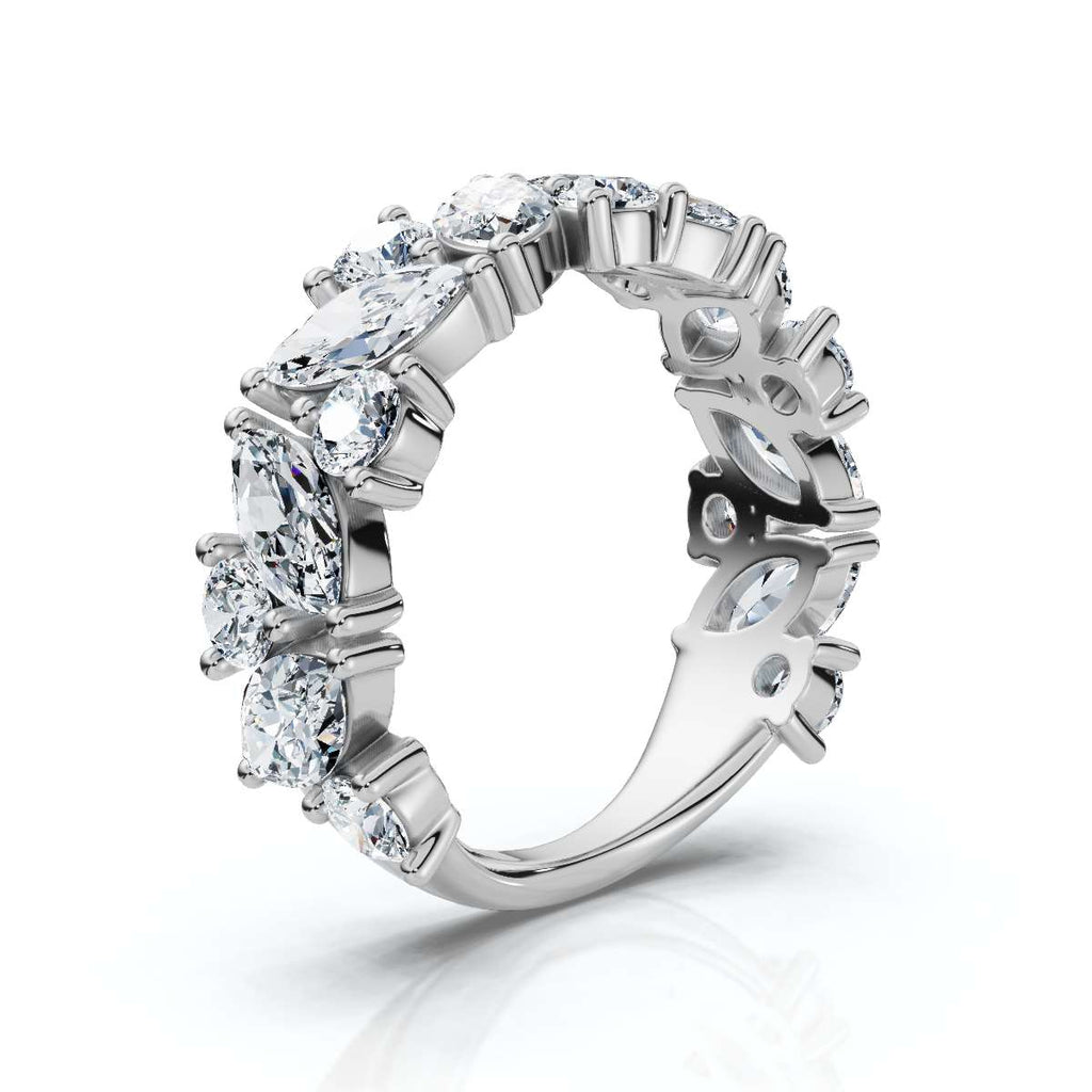 2.02 CTW Marquise & Round Mixed-Shape Asymmetric Cluster Band in Solid Platinum Ring