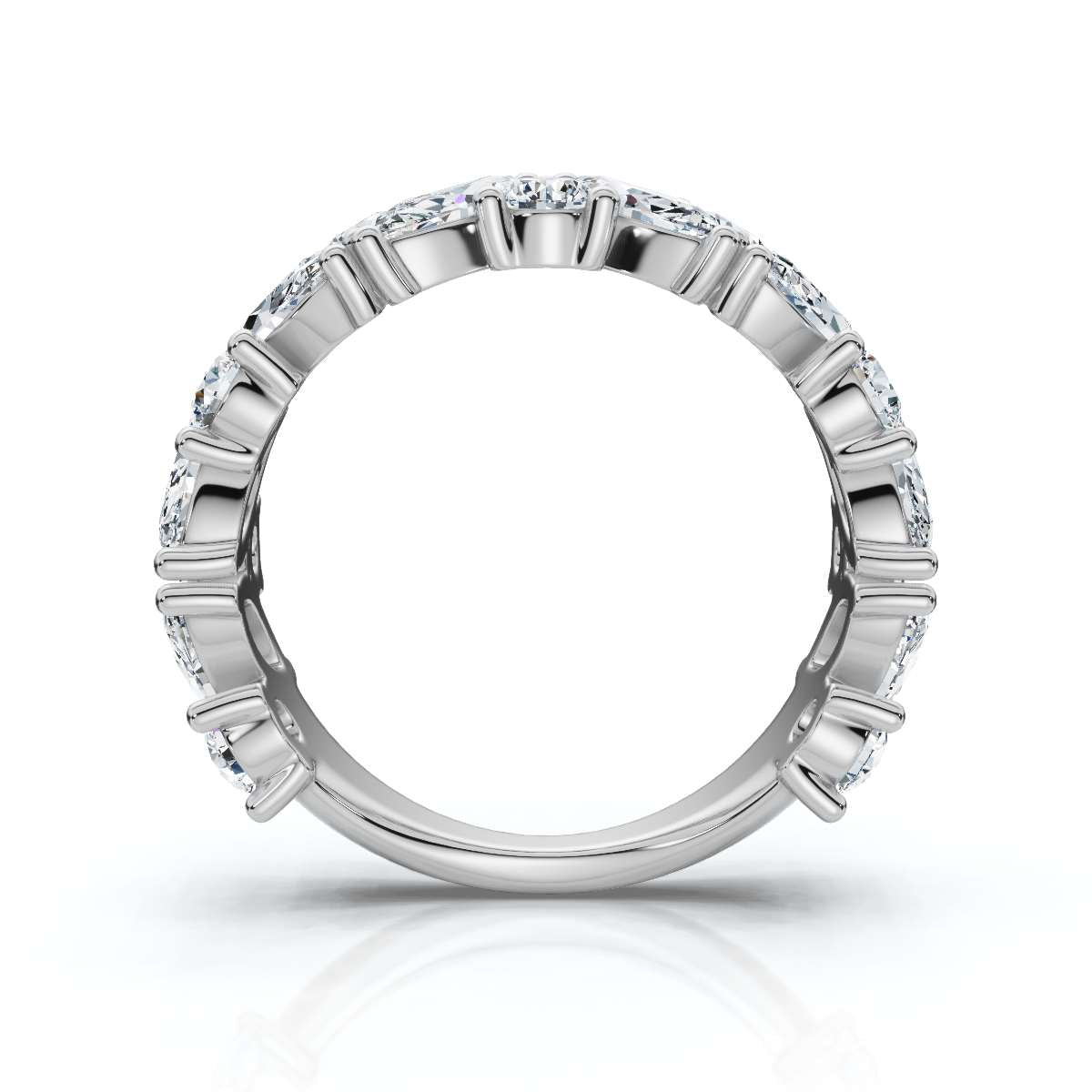 2.02 CTW Marquise & Round Mixed-Shape Asymmetric Cluster Band in 18K White Gold Ring