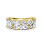 2.02 CTW Marquise & Round Mixed-Shape Asymmetric Cluster Band in 14K Yellow Gold Ring