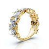 2.02 CTW Marquise & Round Mixed-Shape Asymmetric Cluster Band in 18K Yellow Gold Ring