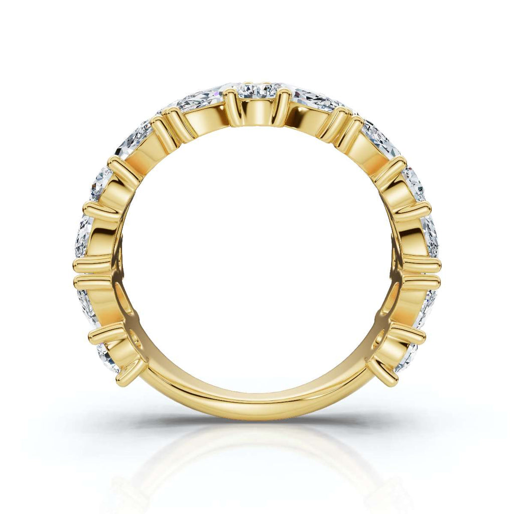 2.02 CTW Marquise & Round Mixed-Shape Asymmetric Cluster Band in 14K Yellow Gold Ring
