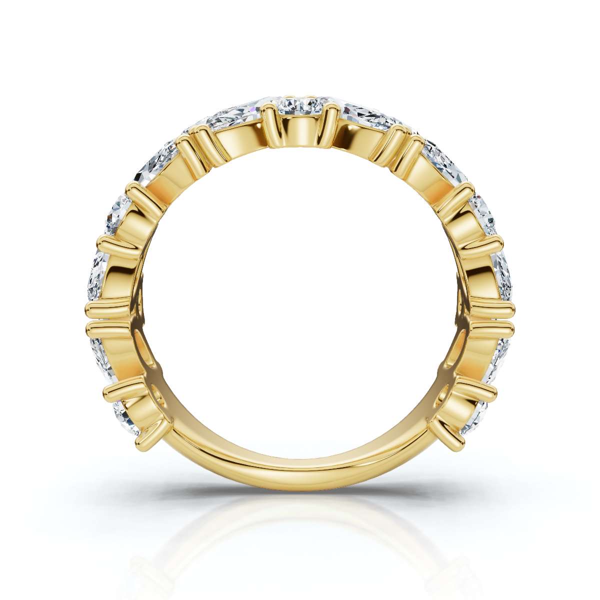 2.02 CTW Marquise & Round Mixed-Shape Asymmetric Cluster Band in 18K Yellow Gold Ring