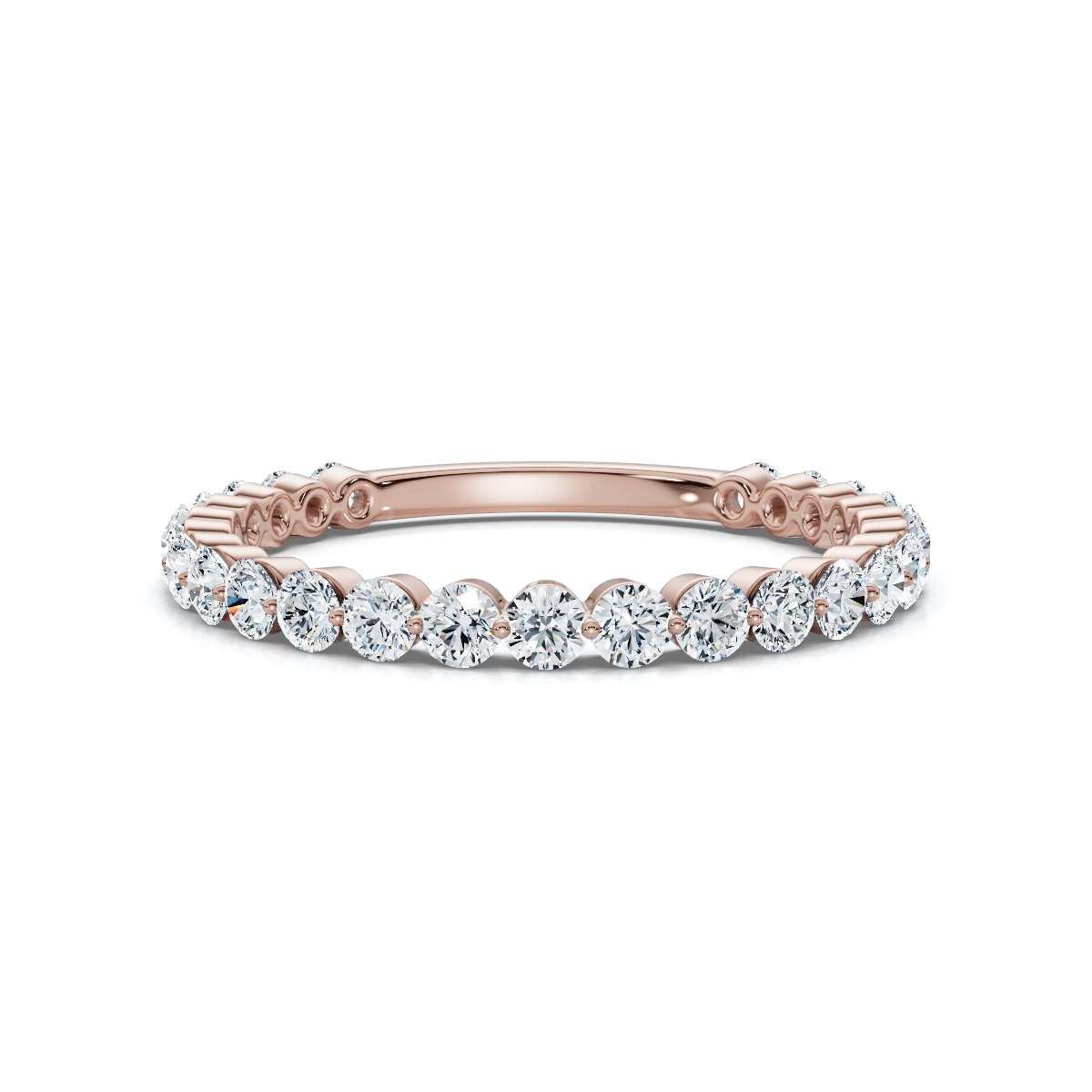 Rose gold ring with diamonds on a white background