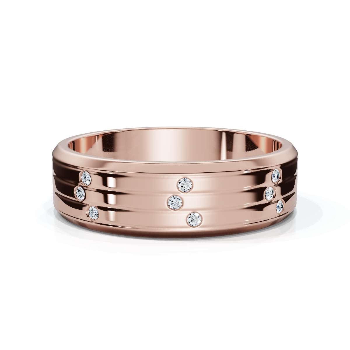 0.24 CTW Round Diamond Grooved Constellation Wedding Band in 14K Rose Gold Ring