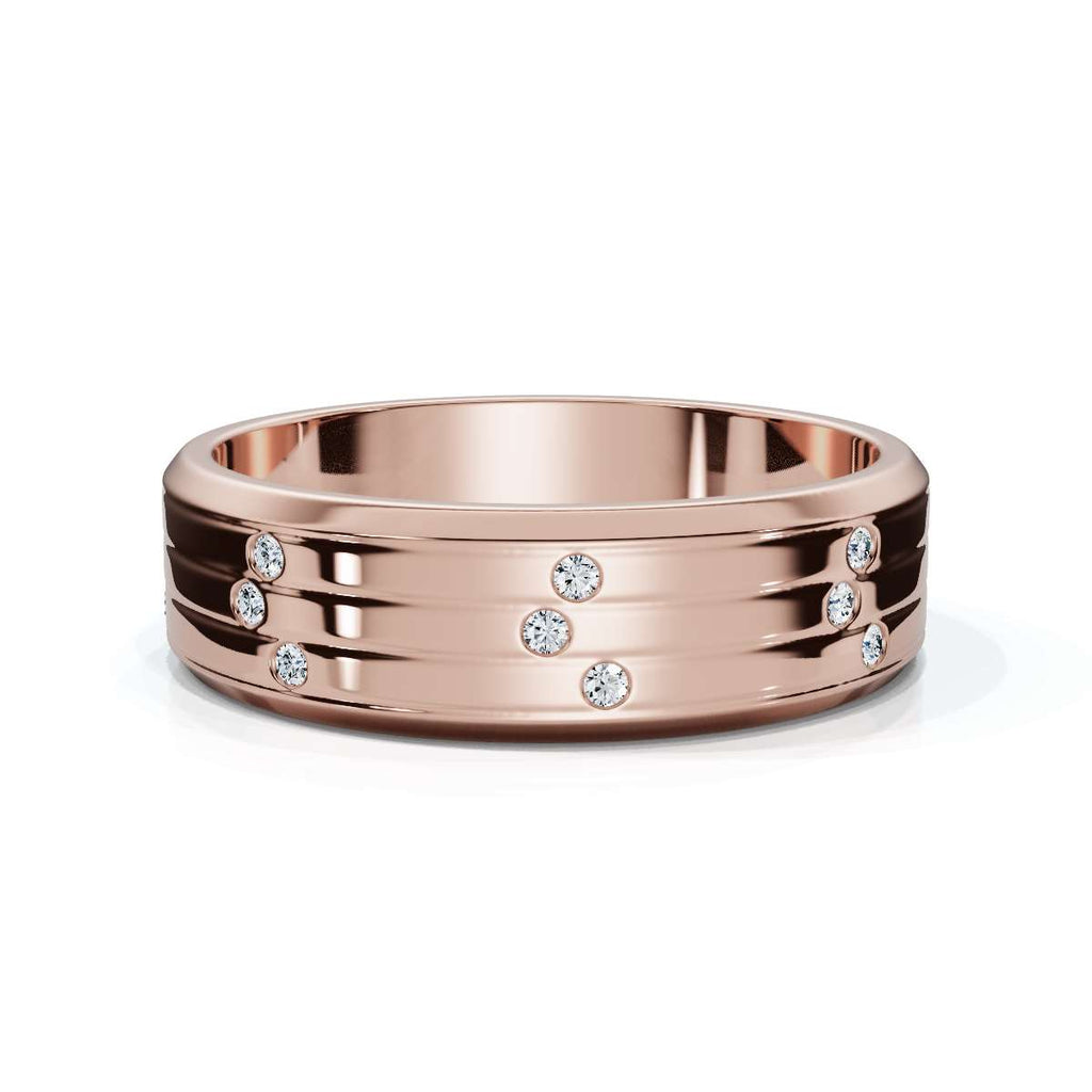 0.24 CTW Round Diamond Grooved Constellation Wedding Band in 14K Rose Gold Ring