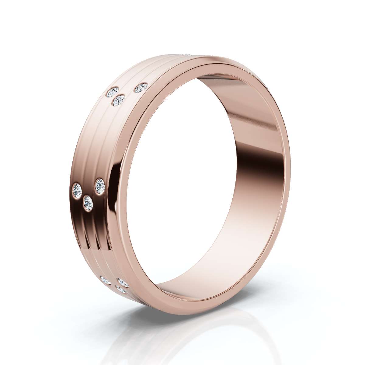 0.24 CTW Round Diamond Grooved Constellation Wedding Band in 14K Rose Gold Ring