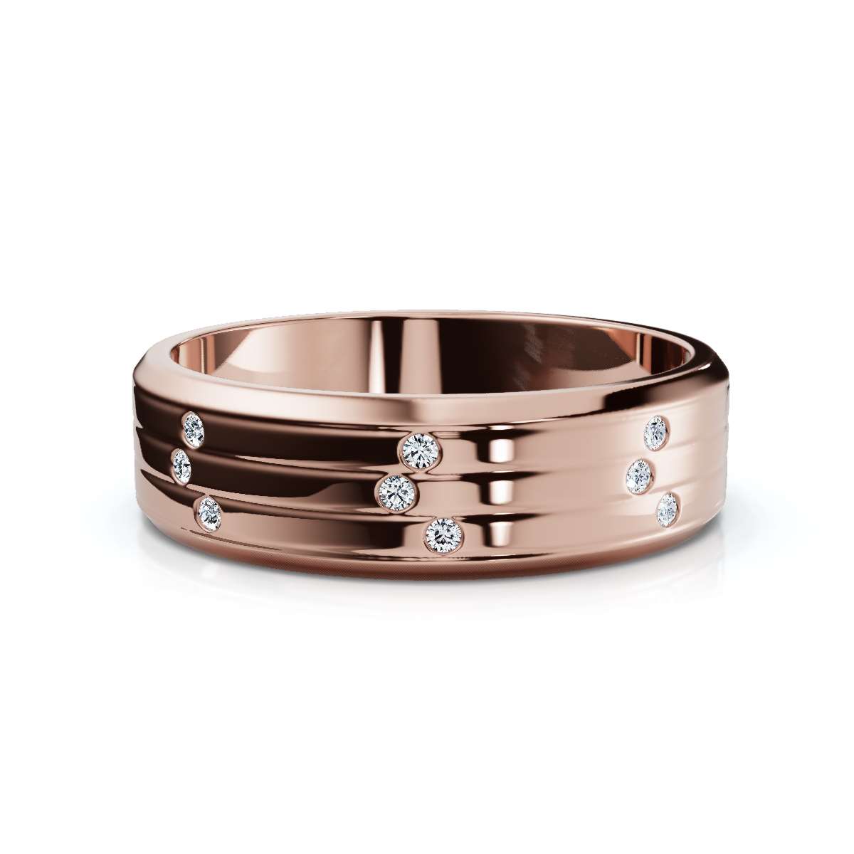 0.24 CTW Round Diamond Grooved Constellation Wedding Band in 14K Rose Gold Ring