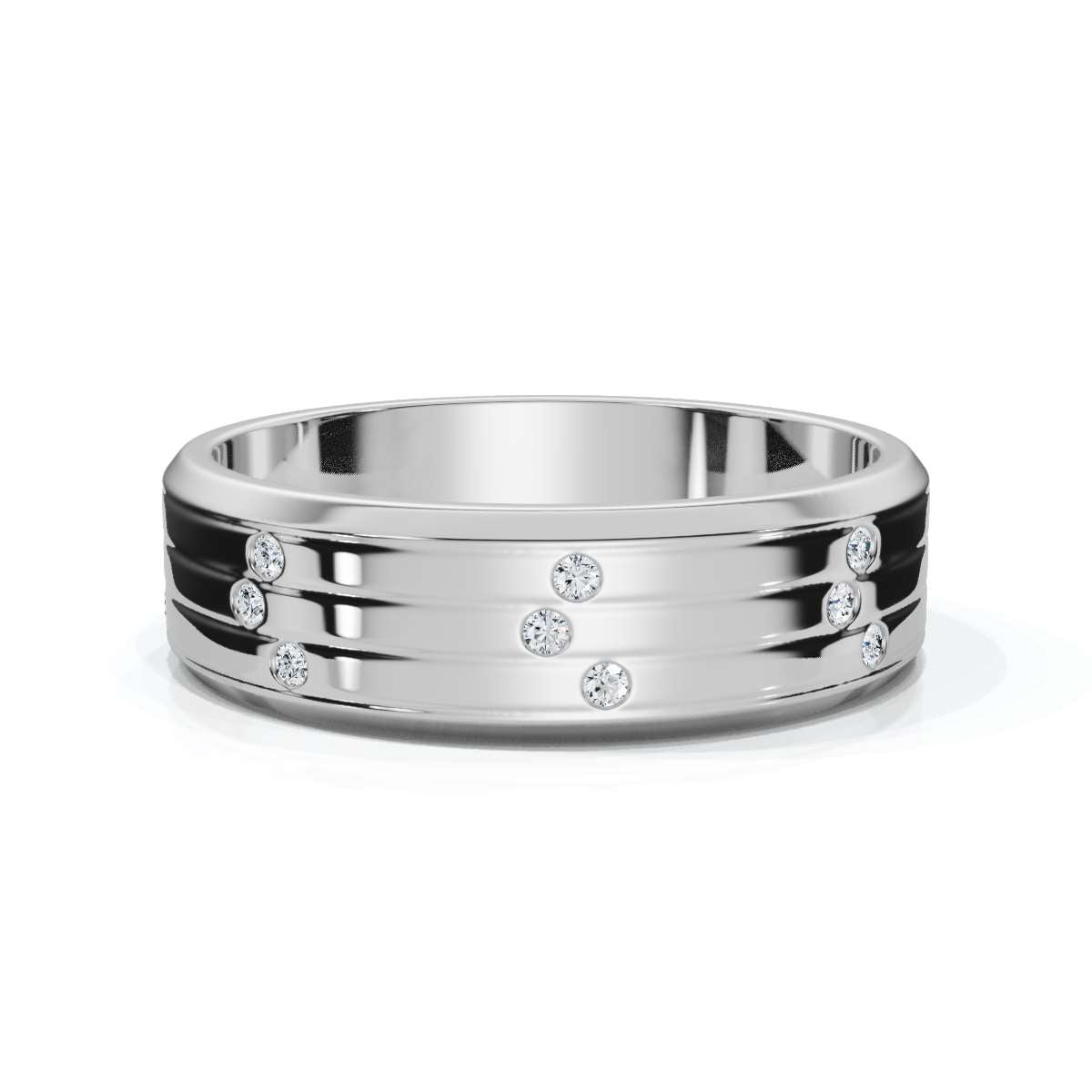 0.24 CTW Round Diamond Grooved Constellation Wedding Band in 18K White Gold Ring