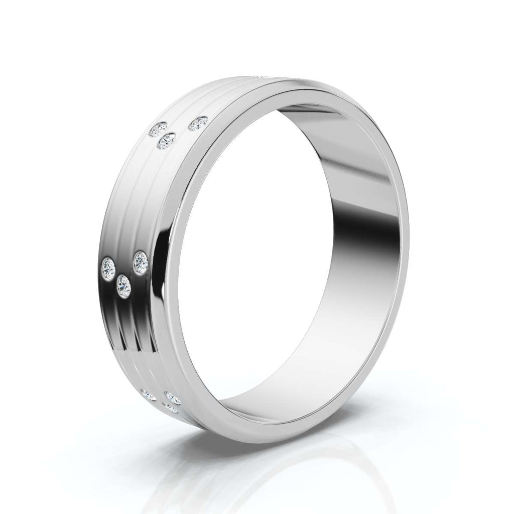 0.24-3 CTW Round Diamond Grooved Constellation Wedding Band in 14K White Gold Ring
