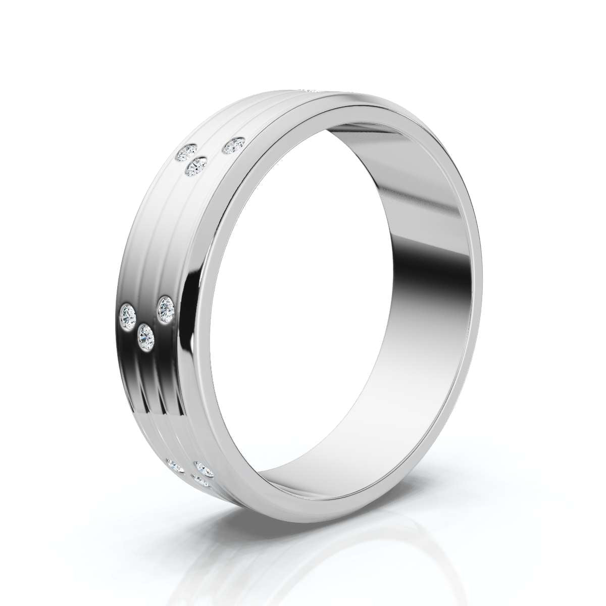 0.24 CTW Round Diamond Grooved Constellation Wedding Band in 18K White Gold Ring