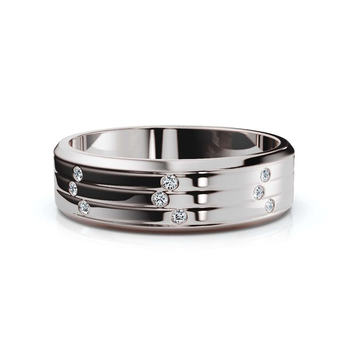 0.24 CTW Round Diamond Grooved Constellation Wedding Band in 18K White Gold Ring