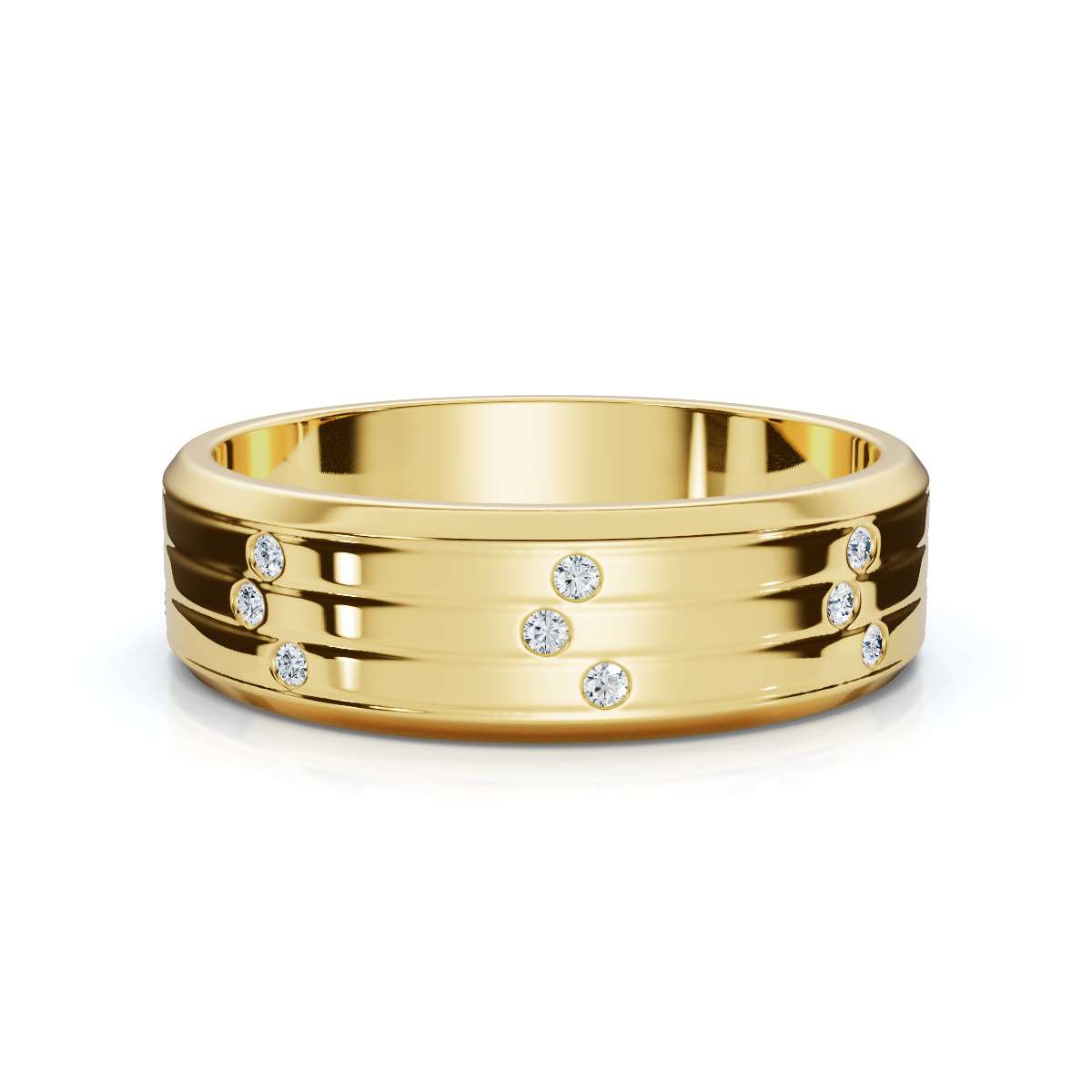 0.24 CTW Round Diamond Grooved Constellation Wedding Band in 14K Yellow Gold Ring