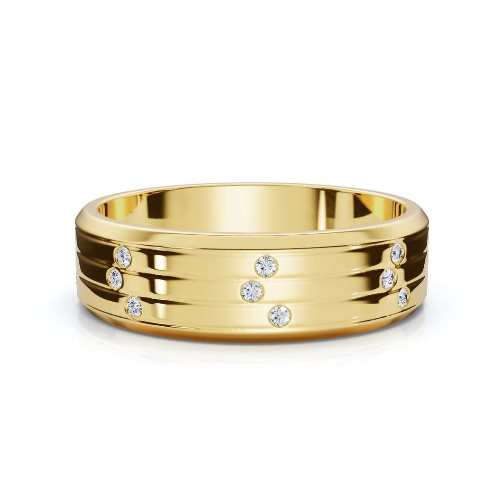 0.24 CTW Round Diamond Grooved Constellation Wedding Band in 18K Yellow Gold Ring