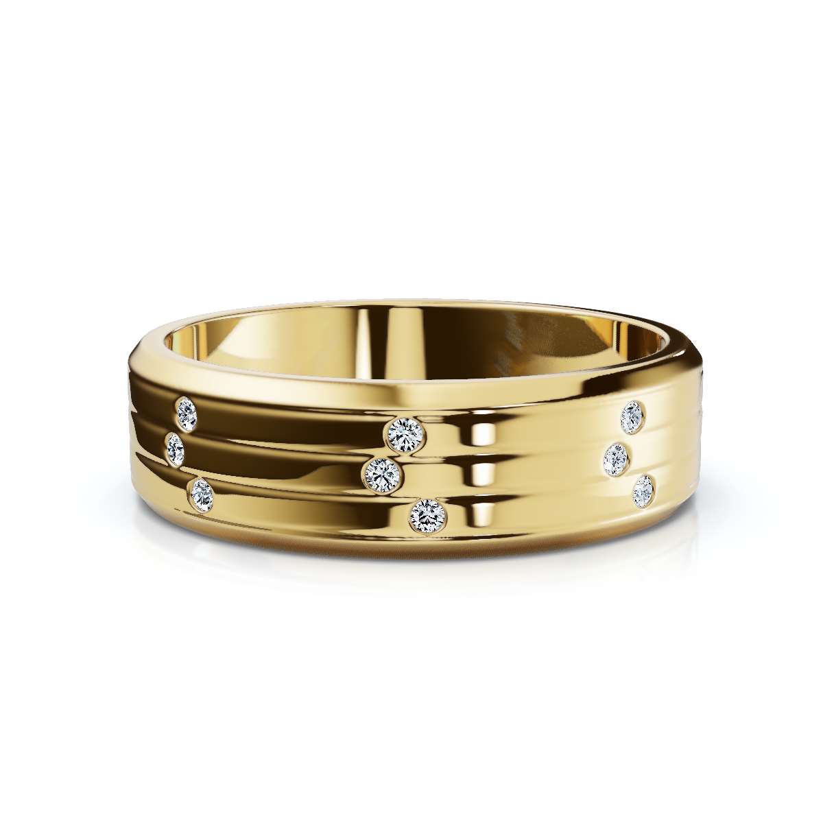 0.24 CTW Round Diamond Grooved Constellation Wedding Band in 14K Yellow Gold Ring
