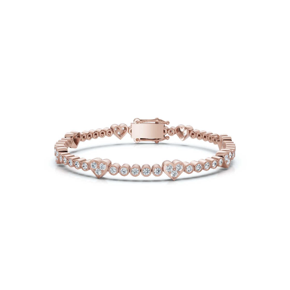 The Amour Link: 1.89 CTW Alternating Bezel & Heart Diamond Eternity Bracelet 14K-18K Gold/Platinum