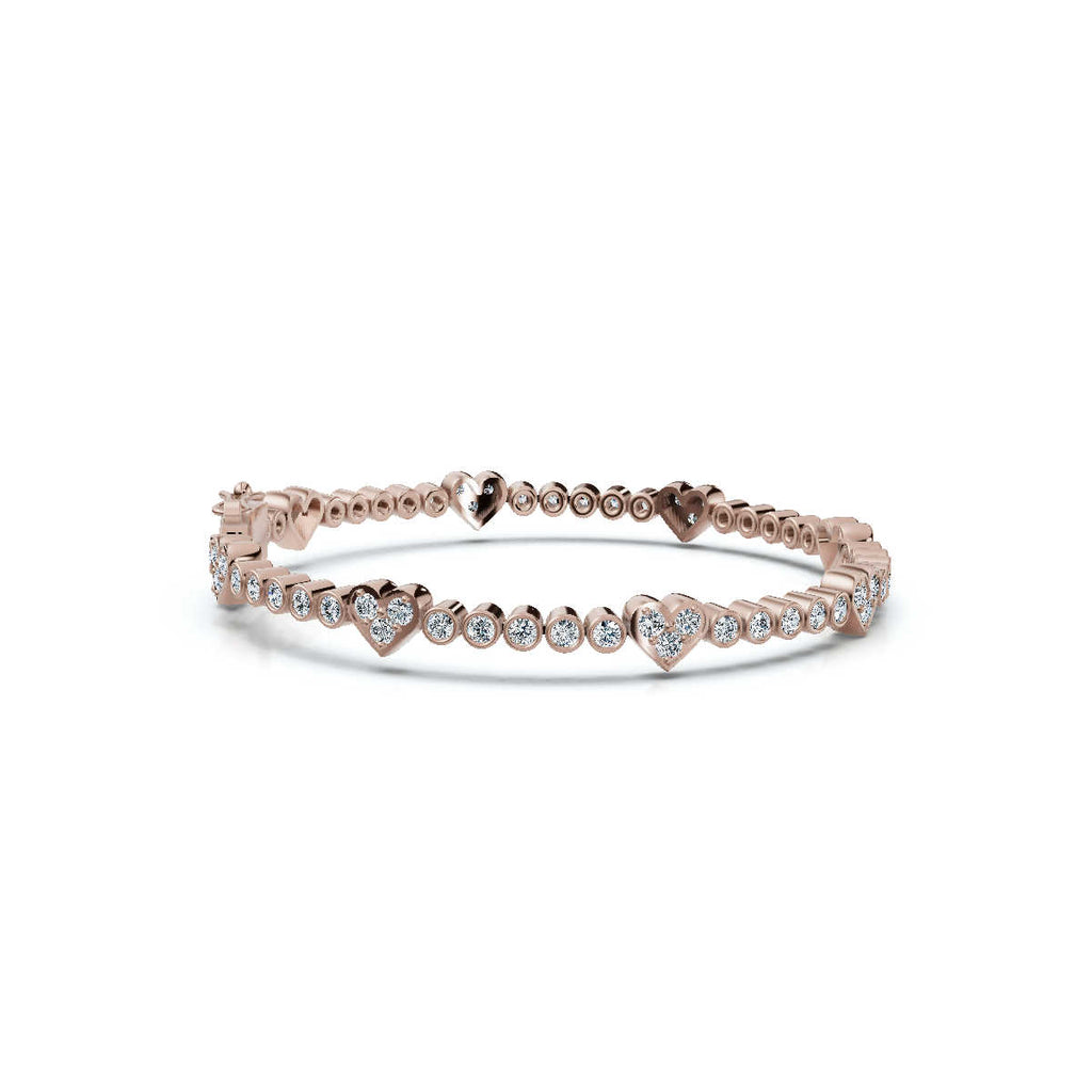 The Amour Link: 1.89 CTW Alternating Bezel & Heart Diamond Eternity Bracelet 14K-18K Gold/Platinum