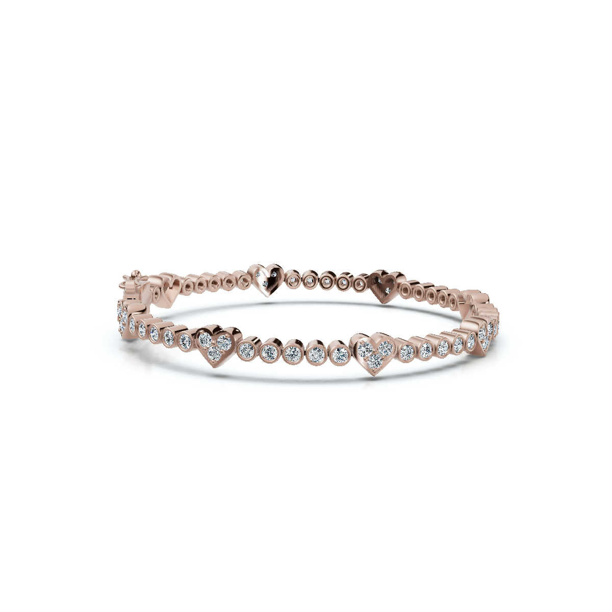 The Amour Link: 1.89 CTW Alternating Bezel & Heart Diamond Eternity Bracelet 14K-18K Gold/Platinum